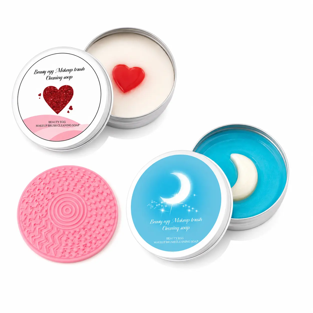Heart-Shaped Solid Makeup Brush Cleansing Soap with Silicone Pad - Deep Clean Formula, Scrub Gently for Sensitive Bristles, Blending Sponge Makeup Brush Cleaner, N2 Summervibers