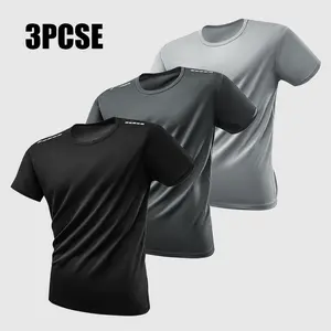 Men's summer new fitness American retro sports breathable quick-drying short-sleeved T-shirt, round neck design, three-piece Korean version fashion wear Athletic Sportswear Athleisure Style, Sporty Breathable Comfy, Breathable Fabric,summervibes