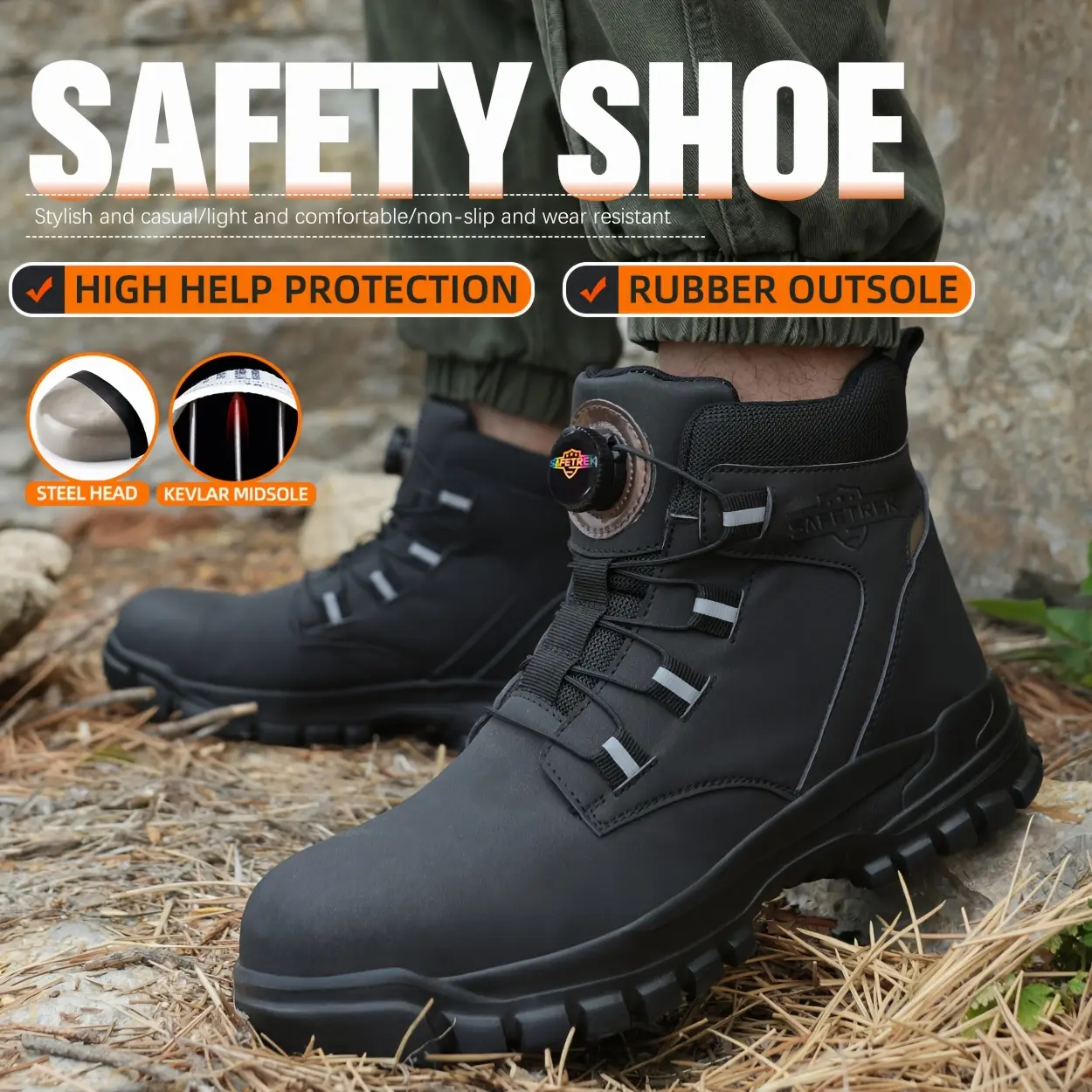 ANSI Approved Safety Shoes For For Men & Women, Steel Toe Work Boots Anti-Smash Anti-Puncture Water-Resistant Durable Outsole Comfortable Lightweight Safety Shoes With Rotating Buckle Lacing Safety Shoes Perfect For Construction Factory Warehouse