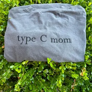 Tshirt embroidered type c mom motherhood mom life funny humor comfort colors tees monochromatic simple basic