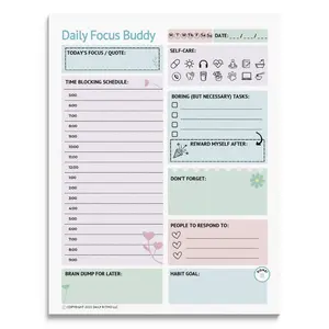 DAILY RITMO® Large ADHD To Do List Notepad for Women Daily Focus Buddy | 8.5x11" 50 Sheet US Letter Size | Made in USA
