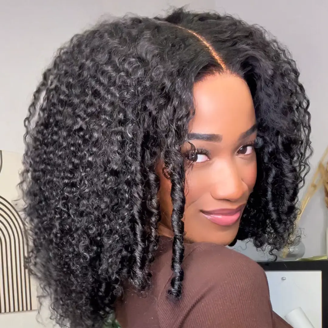 UNice 250% Density Afro Kinky Curly Wig with Burmese Curly Layer Pre Bleached Glueless 7x5 HD Lace Closure Human Hair Wigs with Drawstring Pre Plucked Natural Hairline Beginners Friendly summer wig