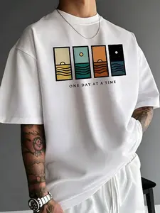 Men's Simple Graphic Print Short Sleeve T-Shirt, Comfortable & Breathable, Fashionable For Summer Wear