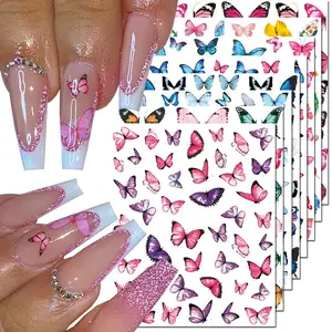 8Pcs Butterfly Nail Art Stickers Decals,3D Butterfly Nail Stickers for Nail Art,3D Self-Adhesive Nail Supplies Colorful Butterflies Wings Designer Nail Sticker for Women DIY Nails Designs Decoration springtok
