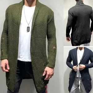 New Men's Knitted Sweatercoat Long Cardigan Fashion Casual Sweater Jacket Men Knit Trench Coat Autumn Streetwear Cardigan Man