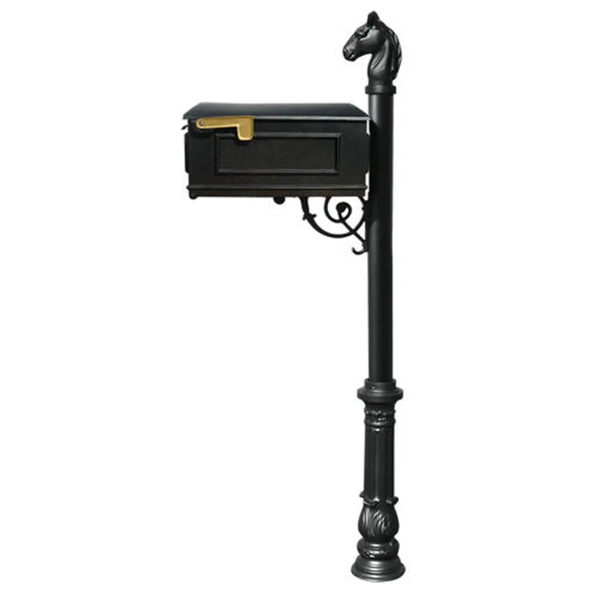 212 MAIN Lewiston Aluminum Mailbox System - Ornate Base, Horsehead Finial, Black Aluminum Mailbox Stand, Weatherproof Hardware for Outdoor Use