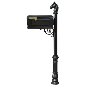 212 MAIN Lewiston Aluminum Mailbox System - Ornate Base, Horsehead Finial, Black Stand, Weatherproof Hardware for Outdoor Use