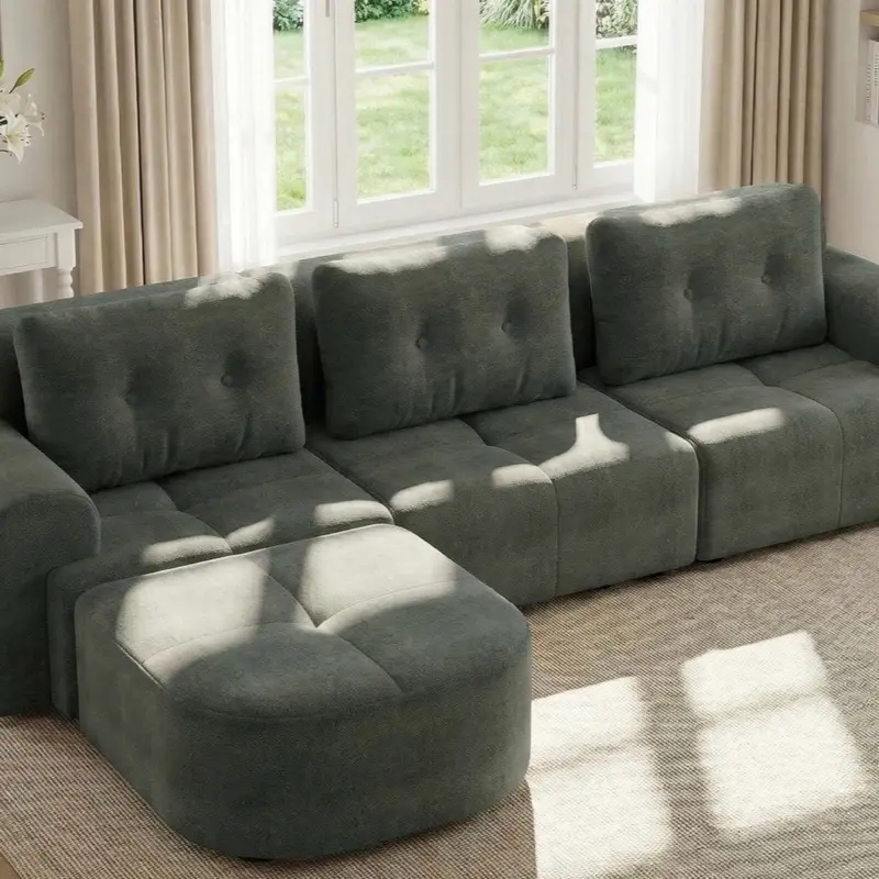 112" L-Shaped Sectional Sofa Modular Cloud Couch w/ Chaise, Boneless No Assembly
