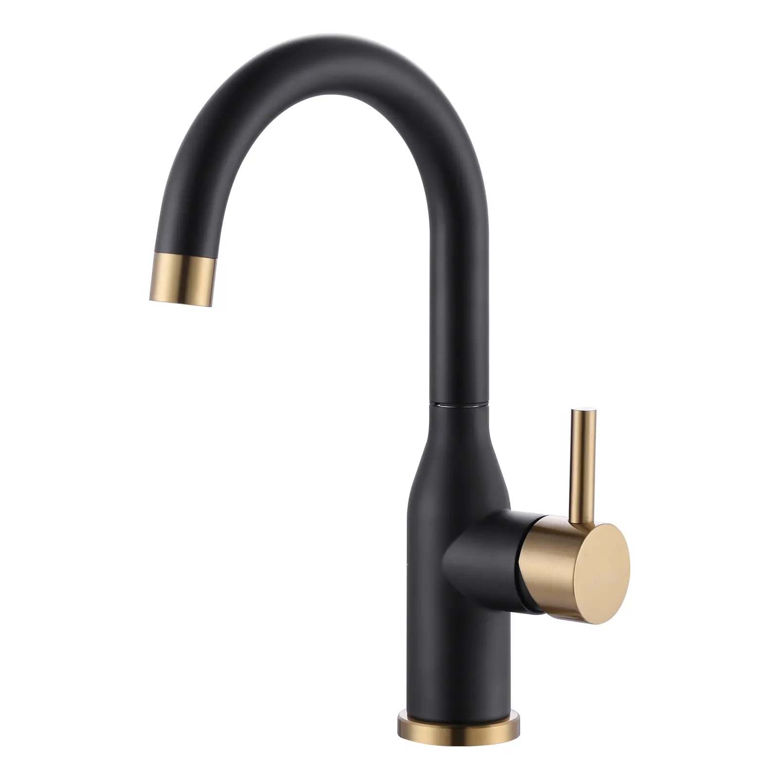 WOWOW Modern Black and Gold Single-Handle 1-Hole Stainless Steel Bar Sink Faucet - 360-Degree Swivel Spout Mini Tap for Small Kitchens, RVs, Stainless Steel Faucet