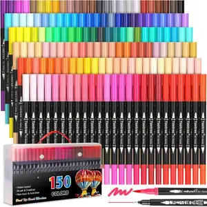 150 Colors Dual Tip Art Markers Pens for Adult Coloring Book, Artist Fine & Brush Tip Coloring Markers Drawing Pen for Journaling Note Taking Lettering Calligraphy Craft Art Supplies Set