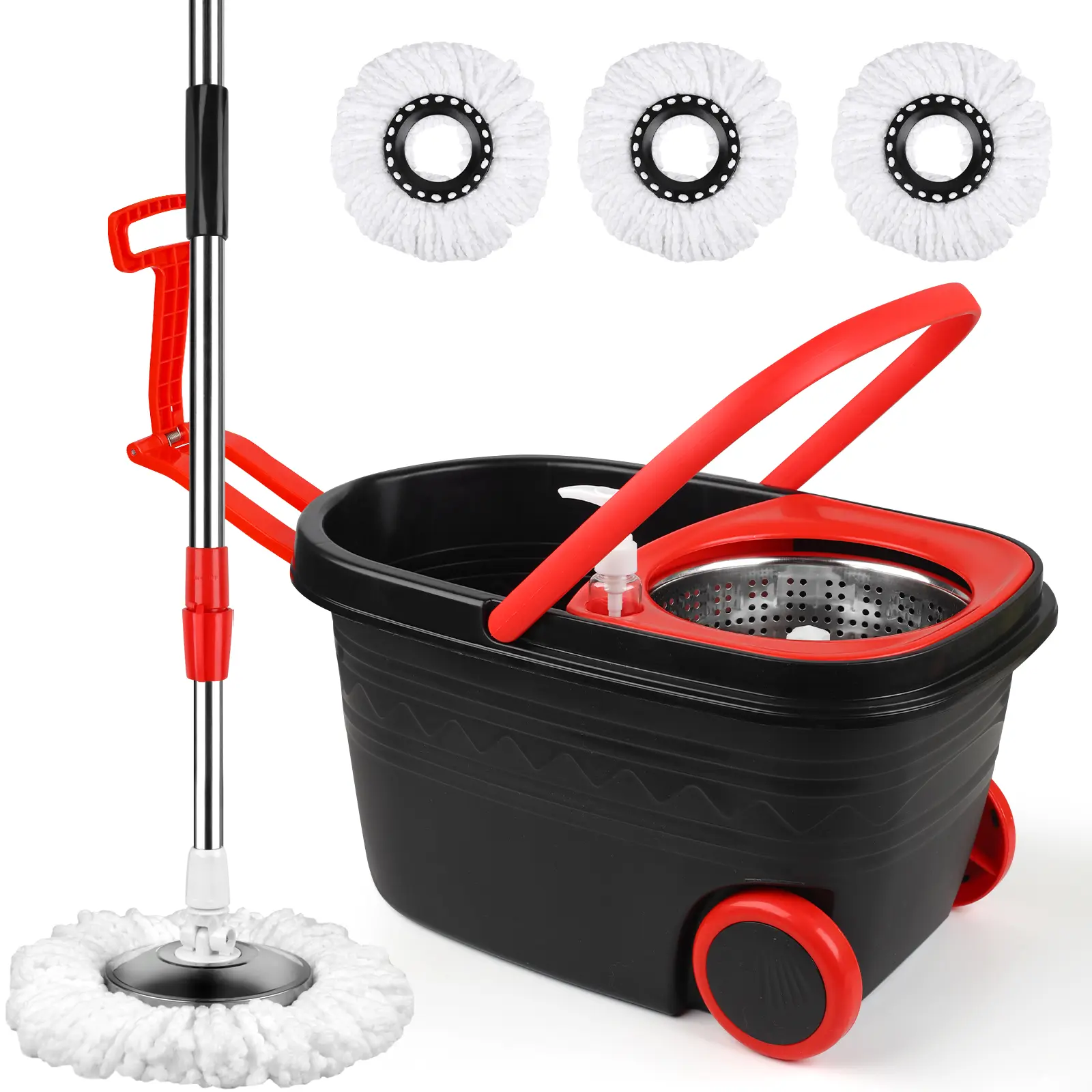 Spin Mop and Bucket with Wringer Set with 2X Round Wheels, Stainless Steel 360 Spinning Mop Bucket for Home Cleaning System Household Hand