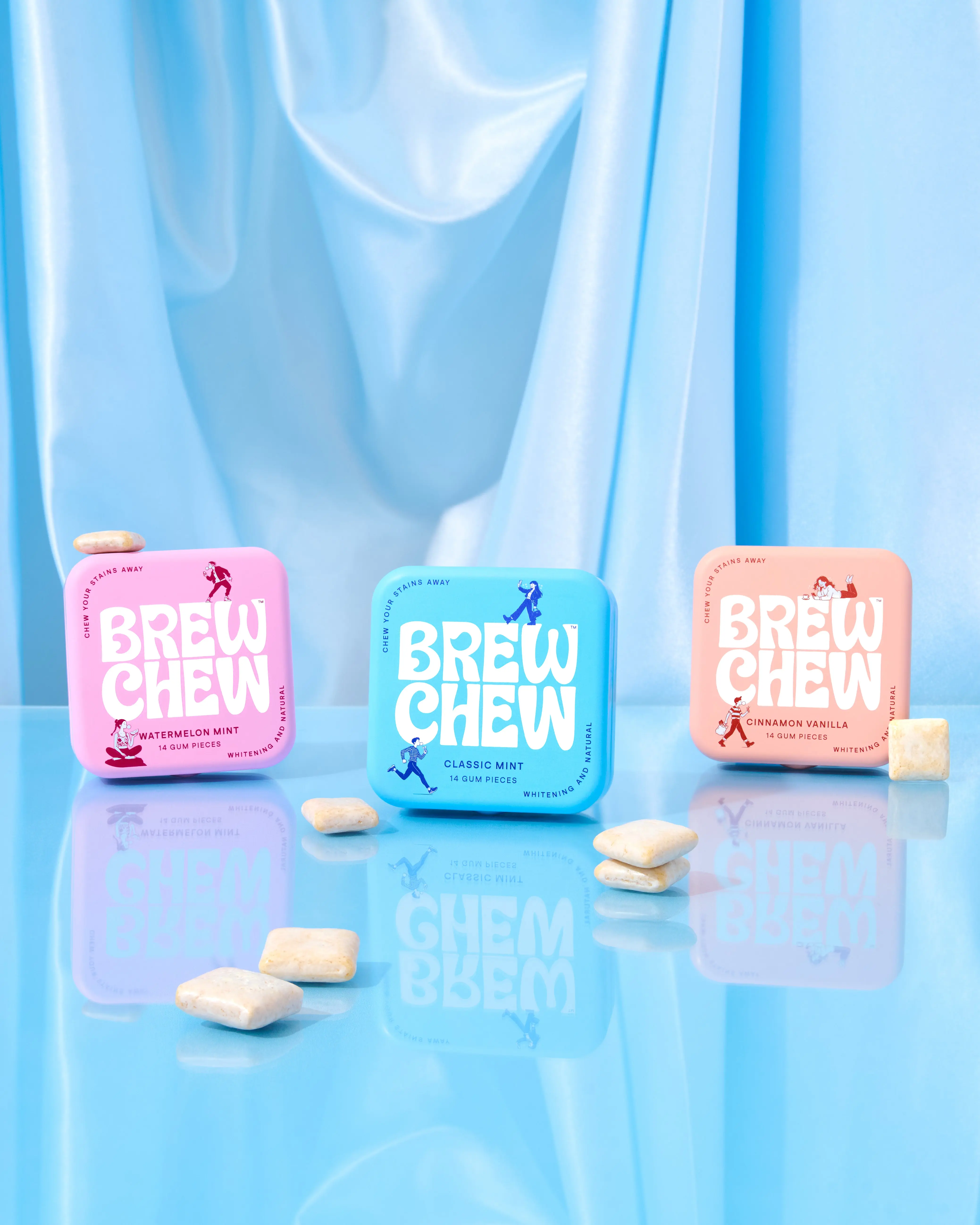 Variety 3-Pack (TikTok Shop Exclusive) | All Natural Chewing Gum | Sugar Free, Lifts Surface Stains | Built-in Mirror Tin