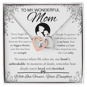 Interlocking Hearts Necklace To My Wonderful Mom Love Forever Elegant Cubic Zirconia Crystal Pendant Adjustable Length Gift Boxed