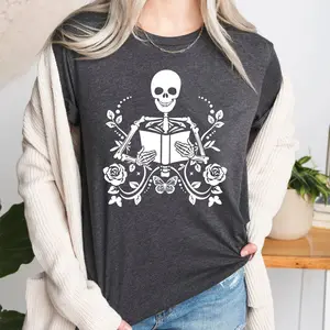 Skeleton With Book T-Shirt, Reading Sweatshirt, Skeleton Tees, Gift For Book Lover, Librarian Shirts, Funny Book Reader Gifts