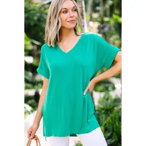 Make Your Life Easy Kelly Green V-neck Top