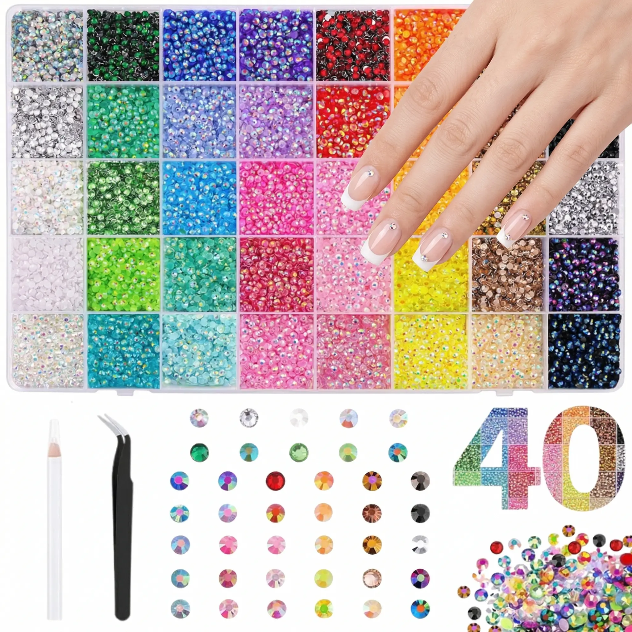 VIBRANT GEMS 40 Color ResinRhinestones with Tweezers for Crafting Mixed-Color 3mm Bedazzling Crystal with Gifted Tools Jewelry for DIY Crafts Clothing Tumblers ShoesFabric Nail Art Colorful Gem DIY Bedazzling Kit flatback bead jelly rhinestone phone case