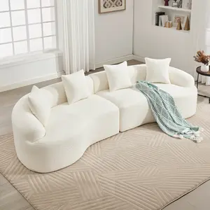 Curved Boneless Sofa,Compression Modular 110'' Sectional,White High-Density,Couches Sleeper for Living Room Bedroom Apartment Lounge,Chenille