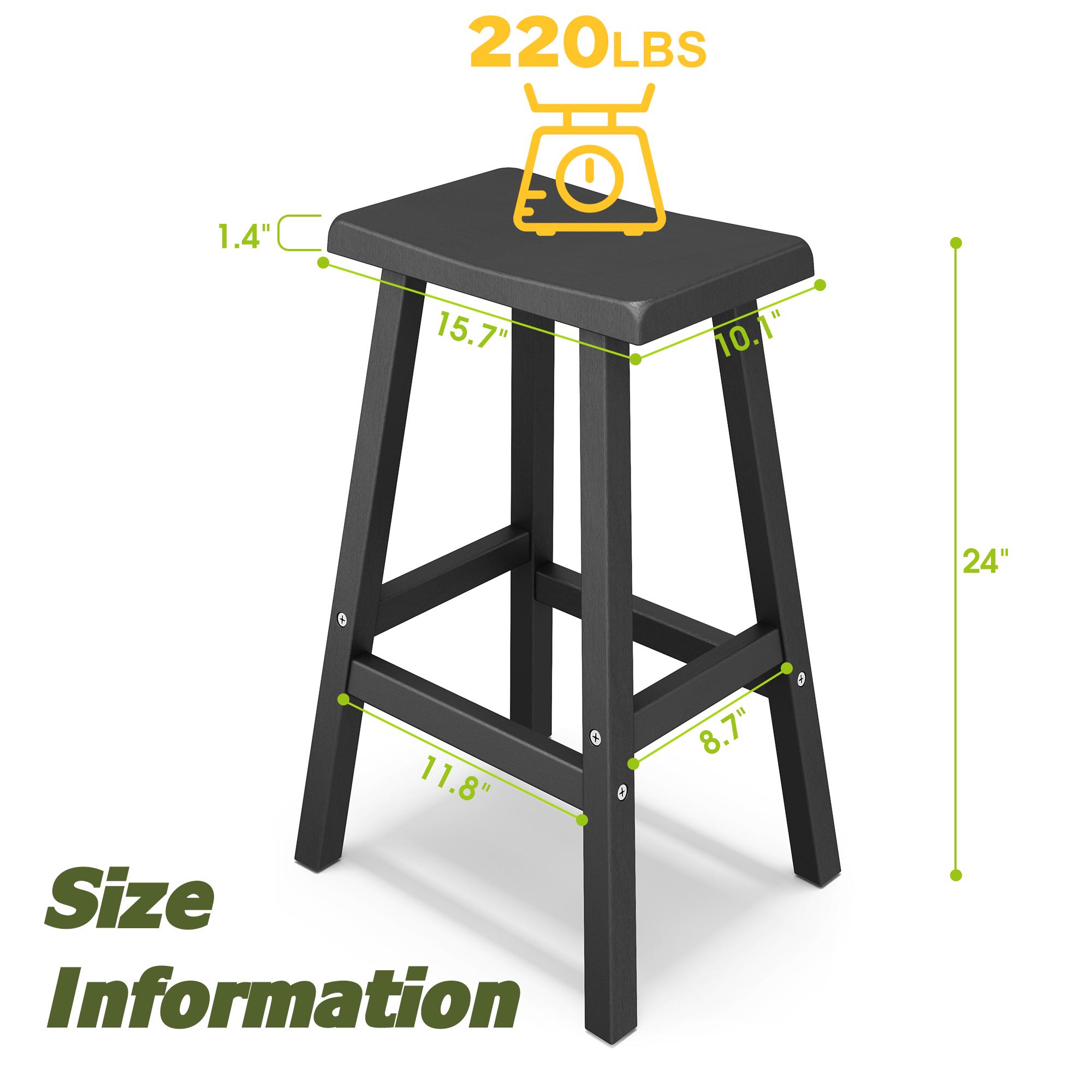 Set of 2 Wooden Saddle Bar Stools, 24 Inch Height, Seat with Footrests, Industrial Style – Kitchen Counter Stools for Restaurant, Bistro Bar, Home Dining