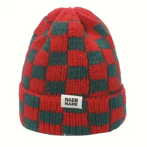 Cozy Chic Checkered Beanie - Soft, Warm, and Stylish Winter Knit Hat -Stretch Acrylic, Perfect for Cold Weather, Everyday Wear, and Outdoor Activities