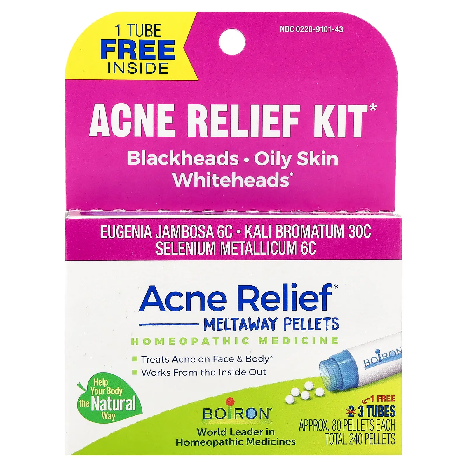Boiron Acne Relief, 3 Tubes, 80 Meltaway Pellets Each | HSA/FSA Eligible