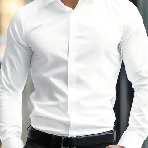 Men's Solid Plain Long Sleeve Dress Shirt, Fitted Shirts, Casual Button Front Shirt, Business Casual Shirts, Business Formal Shirt for Work Office, Comfy Top for Daily Wear