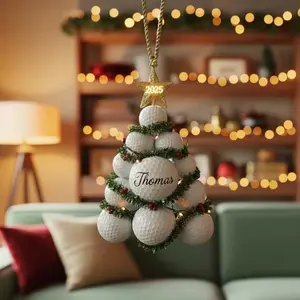 Personalized Golf Ball Acrylic Ornament, Custom Golf Christmas Tree Ornament, Flat 2D Ornament Tree Decor, Golf Lover Gift for Golf Dad