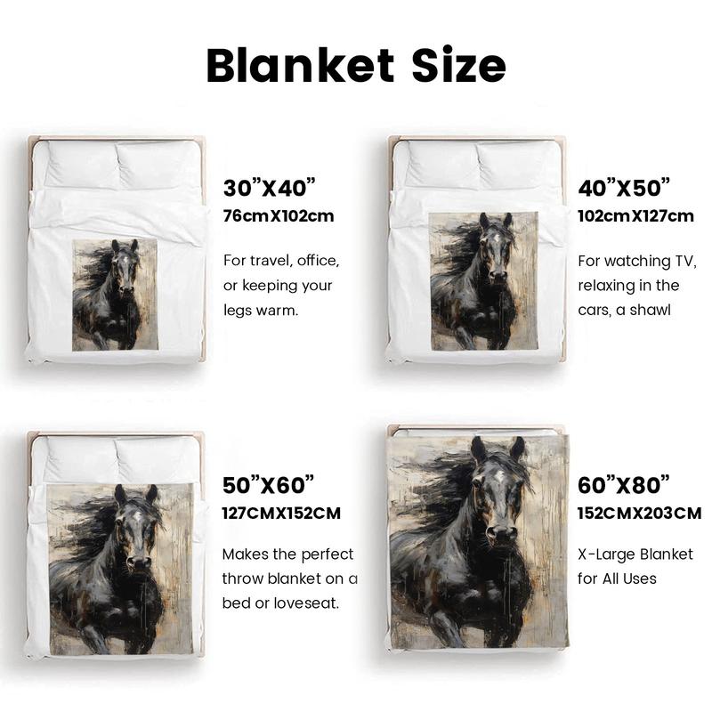 Abstract Black Horse Themed Cozy Flannel Blanket - Artistic Equine Soft Throw - Super Soft Plush Gifts for Horse Lovers & Modern Art Fans