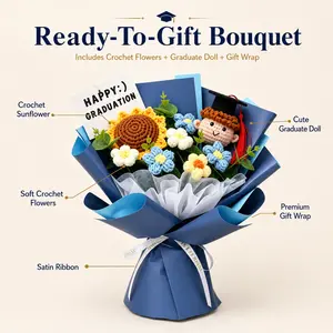 Handmade Crochet Sunflower Bouquet, Forever Graduation Gift for Her Keepsake Decor