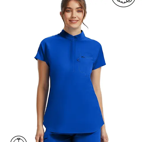 KITMAZ Women's Oversized Scrub Top - Soft Stretch Plain Nurse Workwear Clothes with Mandarin Collar and 3-Pocket Design