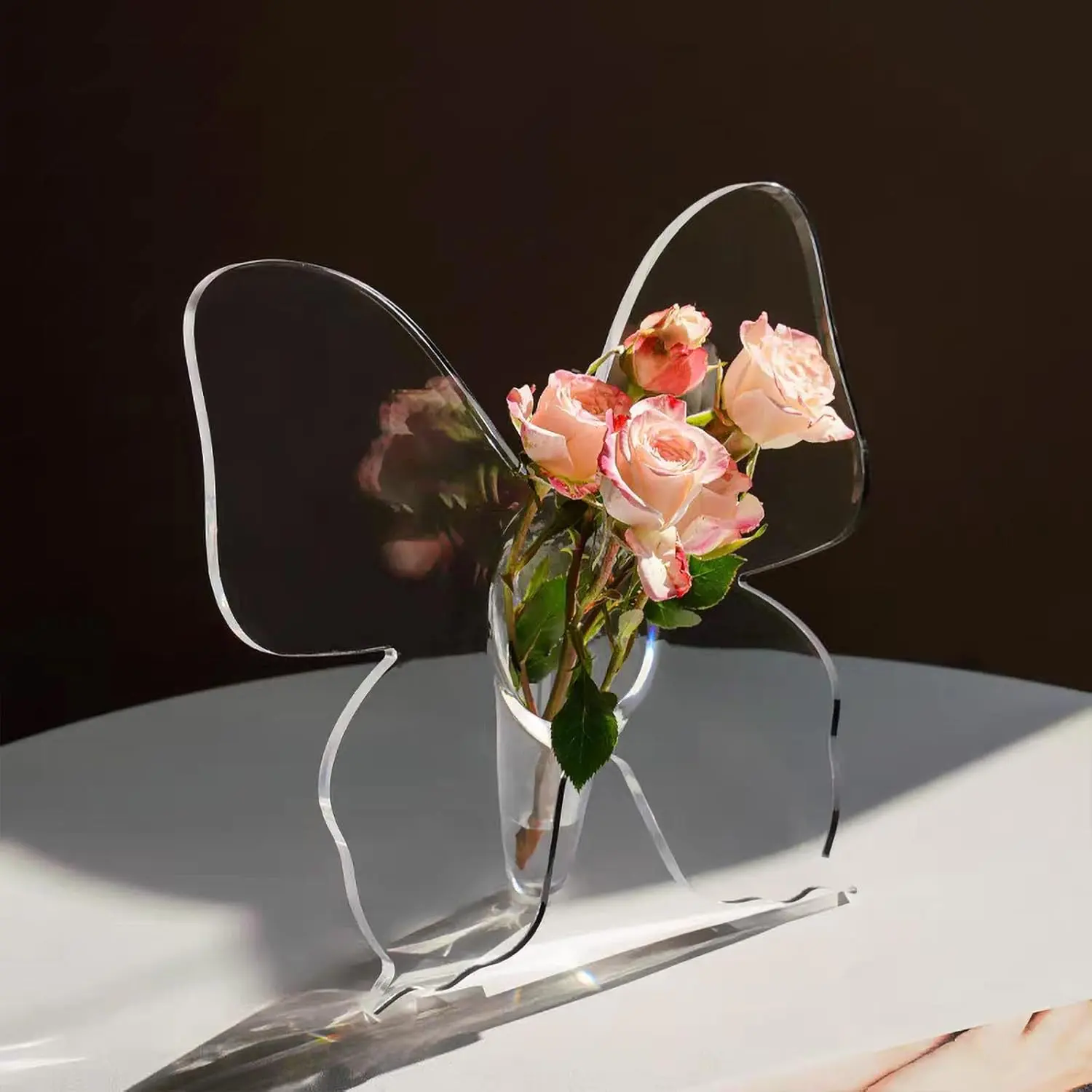 Butterfly Flower Vase, Clear Acrylic Vases for Flowers,Modern Single Rose Vase Home Decor, Unique Decorative Vases for Desktops Bookshelf Bedroom Wedding Housewarming Gifts