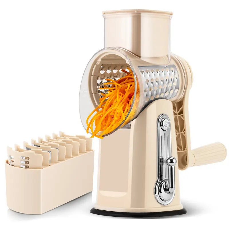 SUSTEAS Rotary Vegetable Chopper 5 Blades Mandoline Slicer Efficient Prep Essential Kitchen Utensils Retro Green