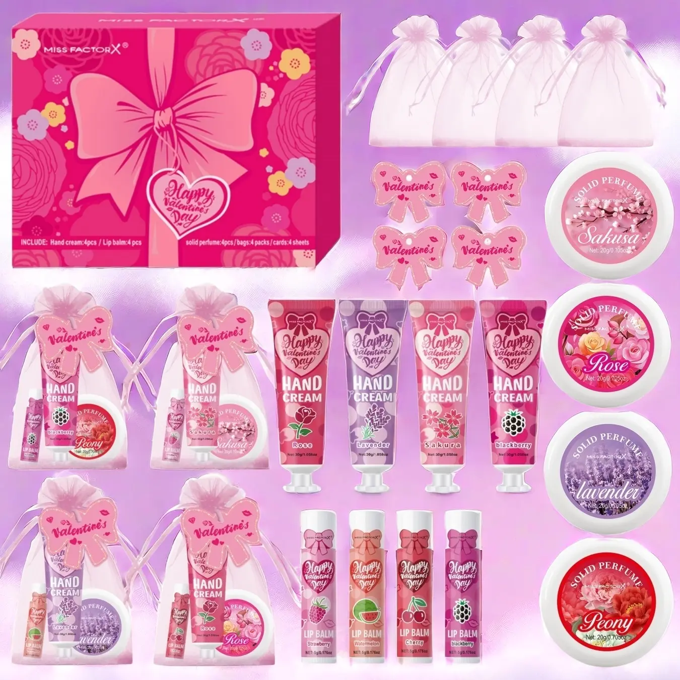 Hand Cream & Lip Balm Gift Set with Premium Gift Box, Santa Christmas Card & Gift Bag Included, Christmas & New Year Presents, Perfect Party Favor Packs for Women, Party Favors Assortment, Party Gifts