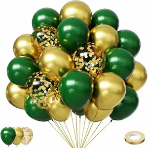 Green and Gold Balloons, 50Pcs Dark Green Balloons, Metallic Gold Balloon for Birthday, Graduation, St. Patrick's Day, Jungle Party Decorations