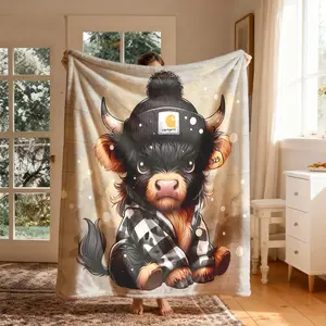 Cute Cow Plaid Flannel Blanket, Large Size, Soft and Lightweight, Perfect for Bed, Sofa, Office, Camping, Travel, Christmas Gift, Cow Pattern Blanket