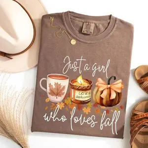 Comfort Colors Just A Girl Who Loves Fall Shirt, Comfort Colors, Coffee Shirt, Pumpkin Shirt, Coquette Shirt, Cozy Vibes Shirt, Fall Lover Tee, Autumn Tee