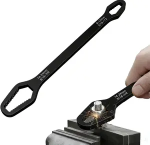 Universal Wrench Double Head Self Tightening Wrench, 8mm 24mm Self Tightening Universal Wrench Repair Tools, Adjustable Wrench Board Double Head Wrench for Various Situational Maintenance (Silver and Black)