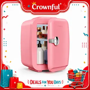 CROWNFUL Mini Fridge, 4 Liter/6 Can Portable Cooler and Warmer Personal Refrigerator for Skin Care, Cosmetics, Beverage, Food,Great for Bedroom, Office, Car, Dorm, ETL Listed (Pink)