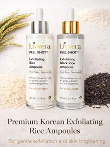 Peel Shot Glow Duo – White & Black Rice Ampoules with Soft Exfoliating Face & Body Scrub, Dead Skin Cell & Blackhead Remover for All Skin Types