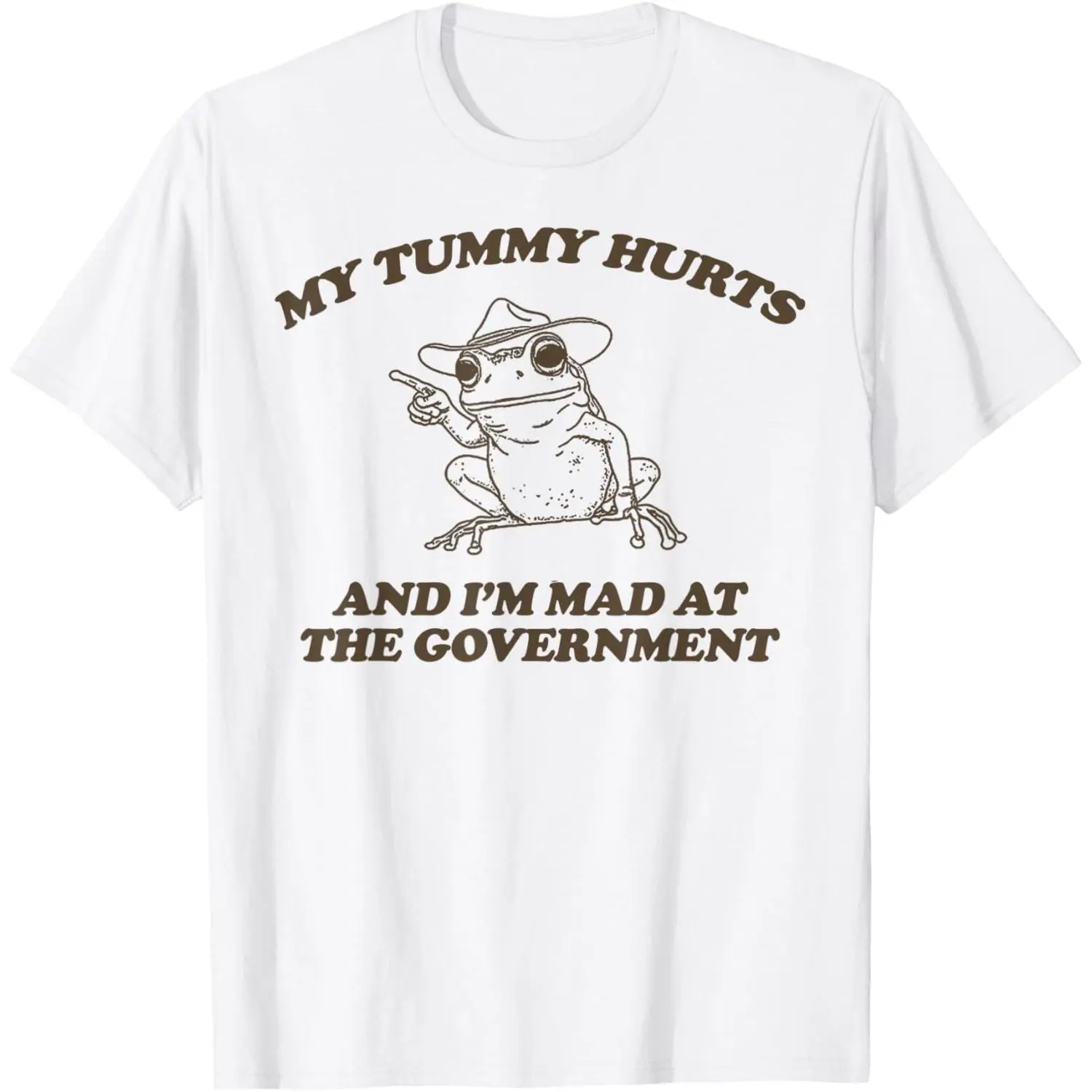 Men's "My Tummy Hurts And I'M Mad At The Government" Frog Graphic T-Shirt - Round Neck, Short-Sleeve, Casual Trendy Menswear Top