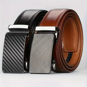 Men's Genuine Leather Automatic Buckle Belt, Fashion Accessory for Youth and Business Use
