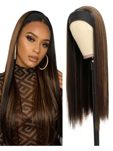 Women Hl Color Medium Long Straight Hair Headband Wigs, Natural Looking Wig, Soft Heat Resistant Synthetic Fiber, Comfortable Fit, Suitable for Daily Wear & Parties, Synthetic Material Wigs