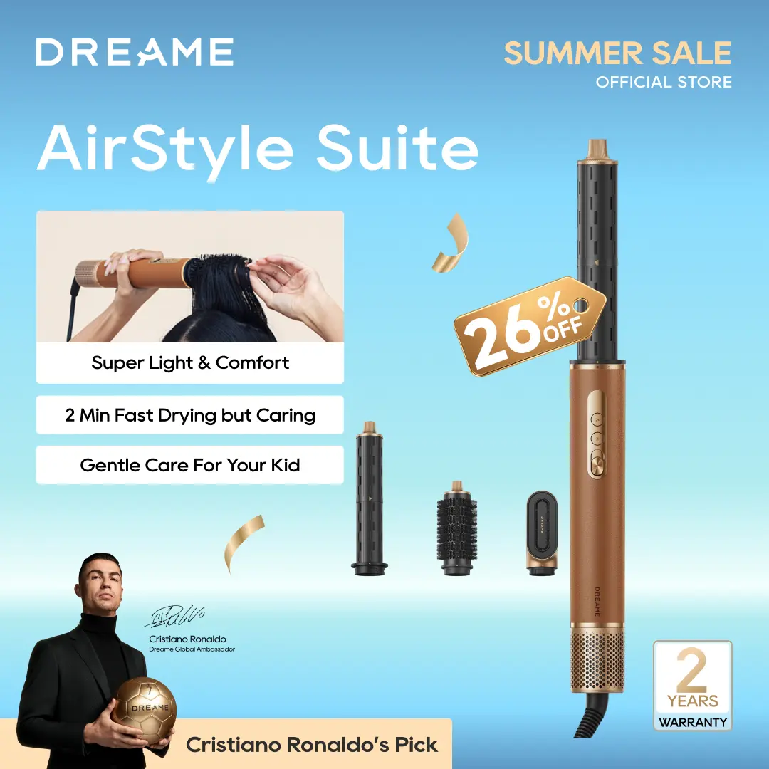 DREAME AirStyle Suite Hair Styler & High-Speed Dryer, 110,000 RPM Motor, 3 Essential Snap-On Attachments for Curling, Volumizing & Fast Dry, Frizz Control, Cool Shot, Luxury Leather Travel Bag,dorm essentials Curly Hair Kit Heated Curler