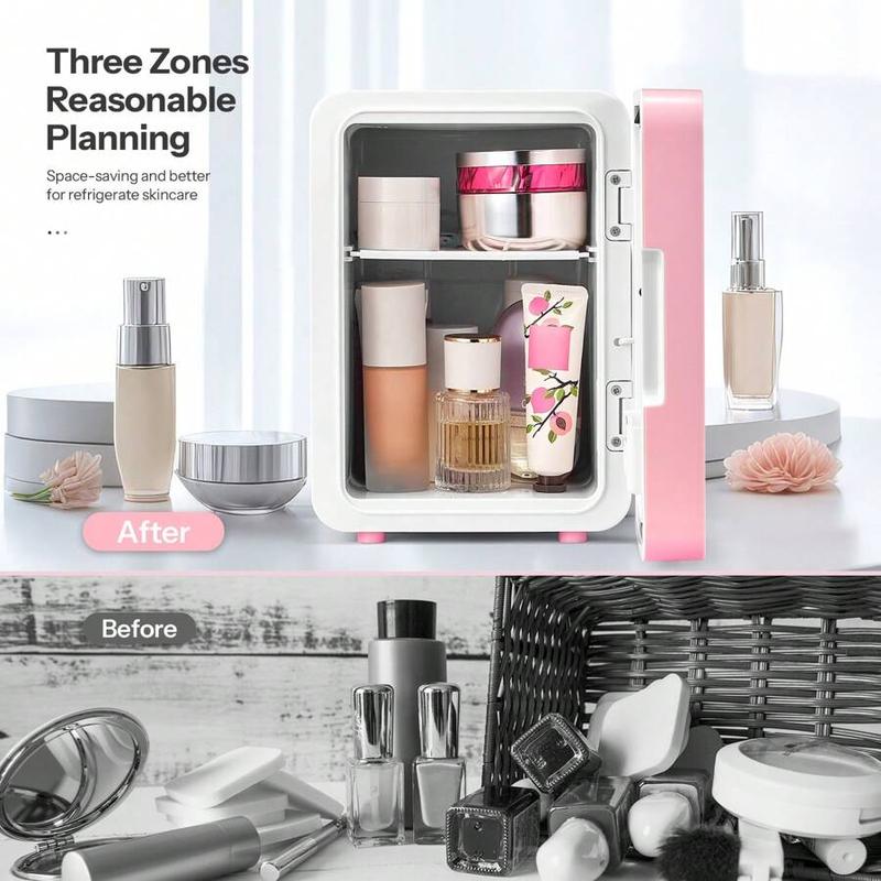 Yabano Skincare Fridge, Mini Fridge With Dimmable LED Morror, 4L Makeup Fridge For Bedroom, Car, Office & Dorm, Cooler & Warmer, Portable Small Refrigerator For Cosmetics, Skin Care And Food, Pink