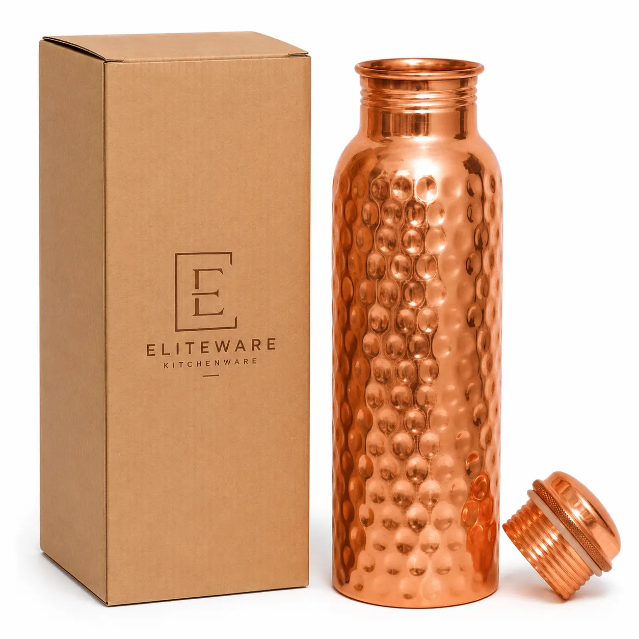 Copper Water Bottle (34oz/1000ml) 100% Pure Handmade Hammered Ayurvedic Pure Copper Vessel for Drinking Heavy Duty & Leak-proof