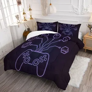 2/3Pcs Neon Gaming & Crypto-Themed Comforter Set, Vibrant Digital Print Bedding Set, Perfect for Gamers & Tech Enthusiasts, Cozy & Stylish for Any Bedroom, Warm & Trendy Year-Round Decor, Pillowcase No Filler