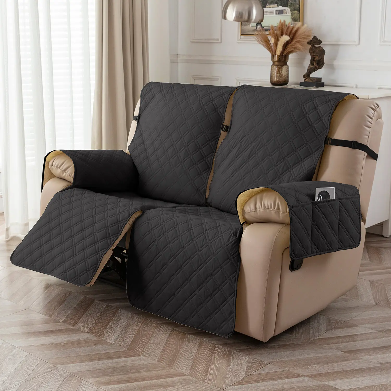 Waterproof 2-Seat Recliner Sofa Cover, Non-Slip Split Section Design, Pet-Friendly Easy Install Armchair Slipcover for Home