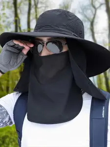 Unisex Outdoor Sun Protection Hat with Detachable Face Mask and Neck Guard, Wide Brim Ventilated Mesh, Perfect for Beach Travel and All Outdoors