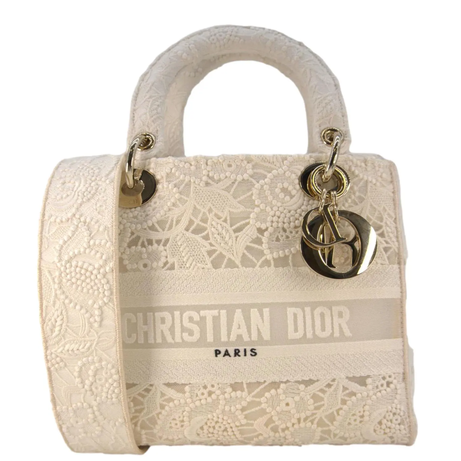 Pre-owned Dior Embroidered Canvas Shoulder Bags CHRISTIAN Lady D Lite Shoulder Bag White