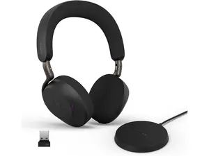 Jabra Evolve3 75 On-Ear Wireless Bluetooth Headset with Mic and Wireless Charging Stand for Work, USB-A, AI Voice Call Technology, Advanced ANC, 22-Hour Battery, Microsoft Teams Certified, Black