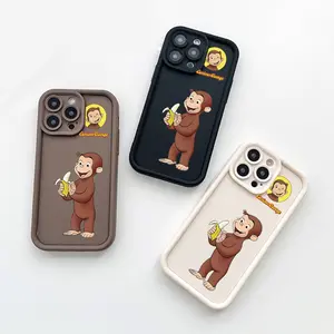 Curious George phone case for iPhone 16 15 14 13 12 11 Pro max silicone soft case cute shockproof and drop-proof design protective cover